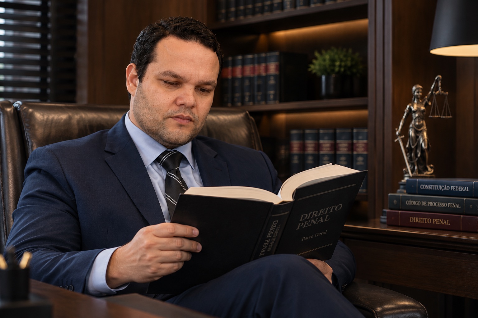 Everton Meyer estudando um livro de Direito Penal